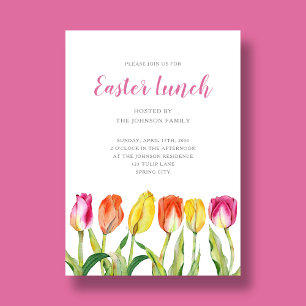 Elegant Floral Watercolor Tulips Easter Lunch Invitation