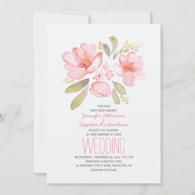 Elegant Floral Watercolor Wedding Invitations (Front)