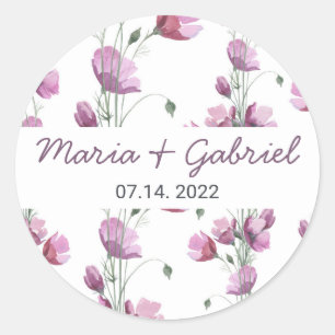 Elegant floral watercolor wedding monogram classic round sticker