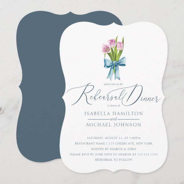 Elegant Floral Watercolor Wedding Rehearsal Dinner Invitation (Front/Back)