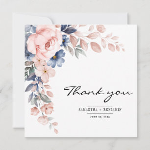 Elegant Floral Watercolor Wedding Thank You Card