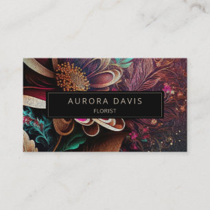 Elegant Floral Watercolor Whimsical Dark Business Card