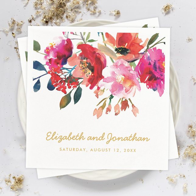 Elegant Floral Watercolor White Gold Wedding Napkin (Creator Uploaded)