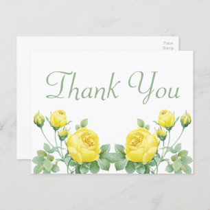Elegant Floral Watercolor Yellow Rose Thank You Po Postcard
