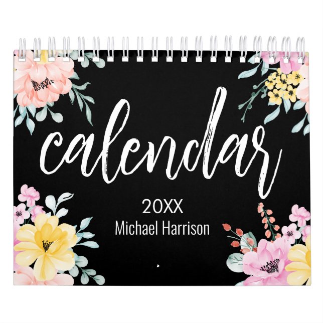 Elegant Floral watercolour black and white 2025 Calendar (Cover)