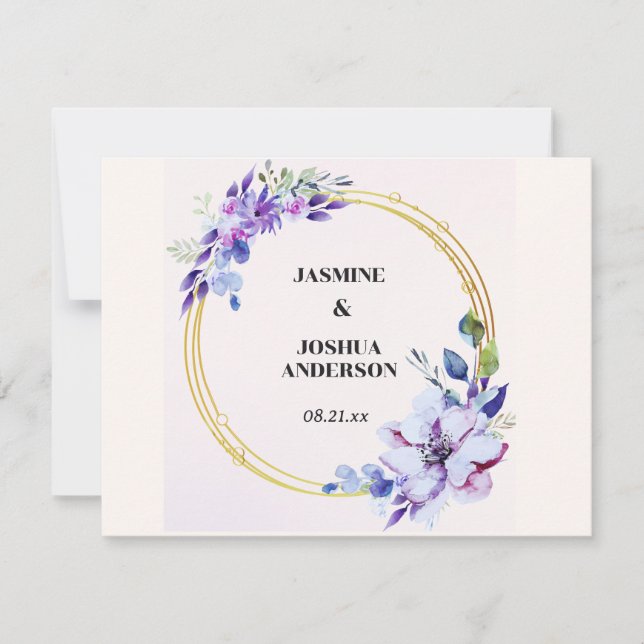 Elegant Floral Watercolour Gold Circle Wedding Card (Front)