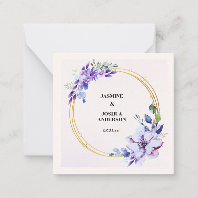 Elegant Floral Watercolour Gold Circle Wedding Card (Front)