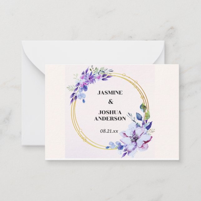 Elegant Floral Watercolour Gold Circle Wedding Card (Front)