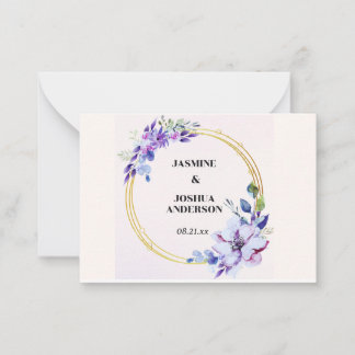 Elegant Floral Watercolour Gold Circle Wedding Card