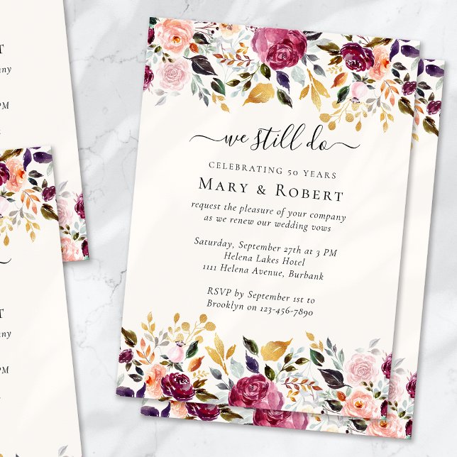Elegant Floral We Still Do Vow Renewal Wedding Invitation (Creator Uploaded)