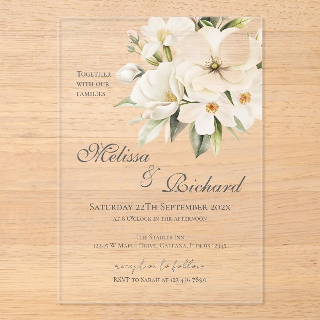 Elegant Floral Wedding Acrylic Invitation (Front)