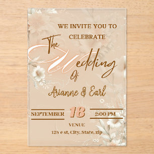 Elegant Floral Wedding Acrylic Invitation