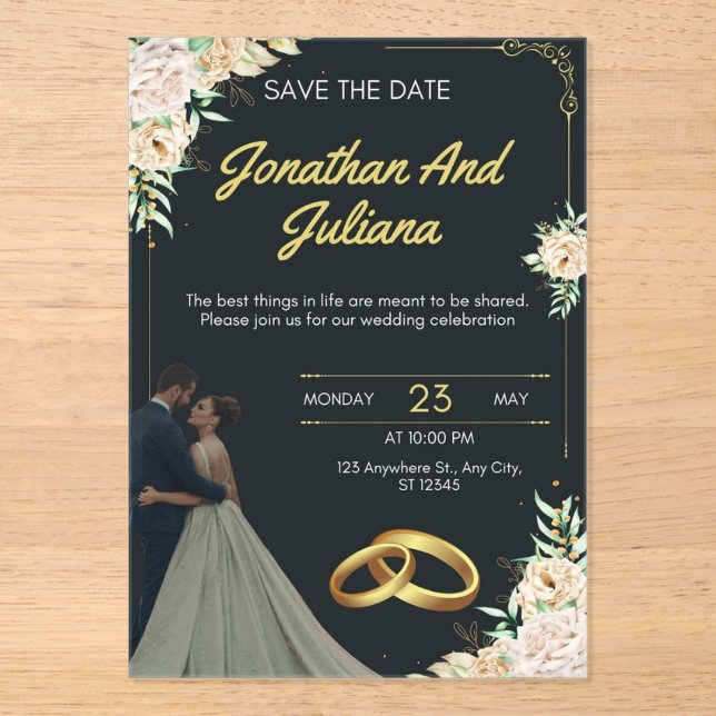  elegant floral wedding Acrylic invitation card (Front)