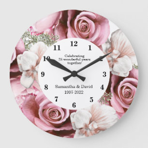 Elegant Floral Wedding Anniversary  Gift   Large Clock