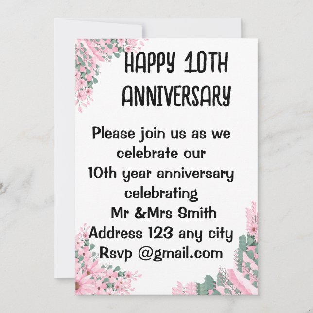 Elegant Floral Wedding Anniversary Invitation | Bi (Front)