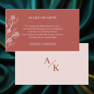 Elegant Floral Wedding Boho  In Lieu of Gifts , Enclosure Card