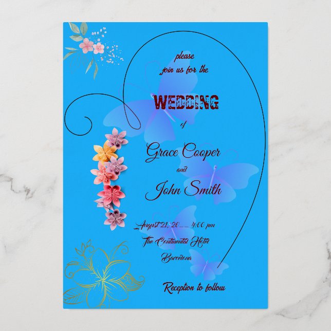 Elegant floral wedding card  (Front)