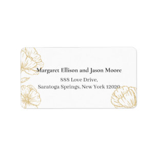 Elegant Floral Wedding, Charcoal and Gold Flowers Label