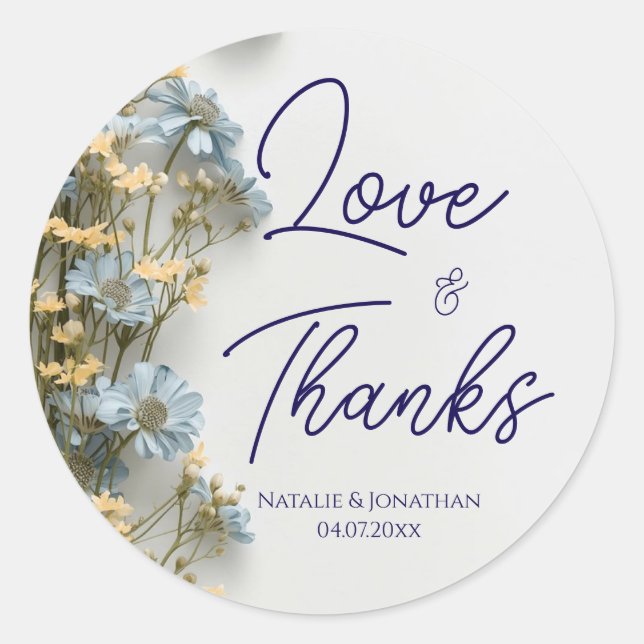 Elegant Floral Wedding  Classic Round Sticker (Front)