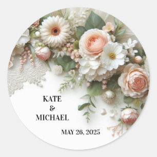 Elegant Floral Wedding Classic Round Sticker