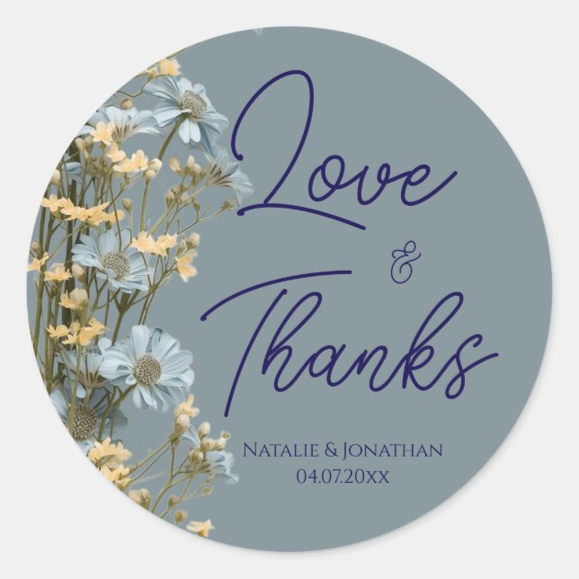 Elegant Floral Wedding  Classic Round Sticker (Front)