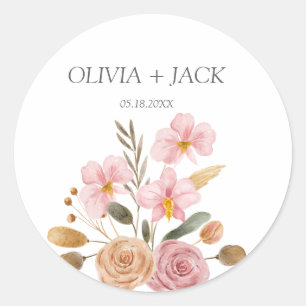Elegant Floral Wedding Classic Round Sticker