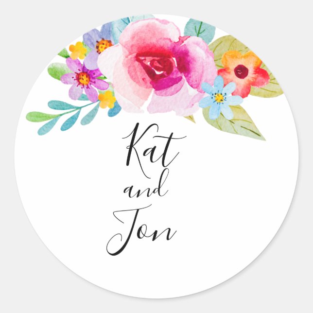 Elegant Floral Wedding Classic Round Sticker (Front)