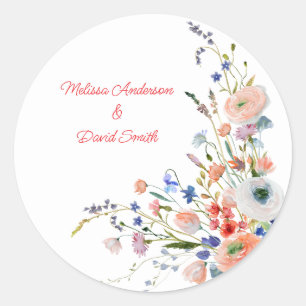 Elegant Floral Wedding Classic Round Sticker