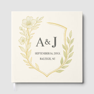 Elegant Floral Wedding Crest Monogram Ivory Guest Book