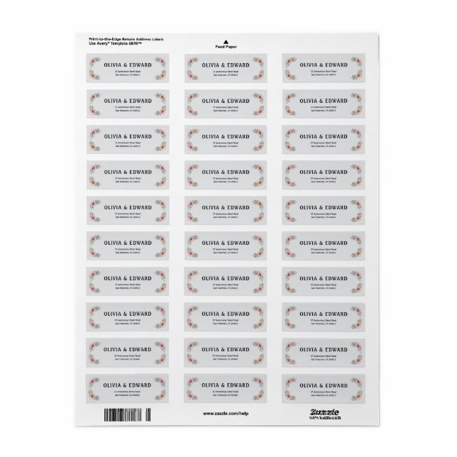 Elegant Floral Wedding Custom Address Label (Full Sheet)
