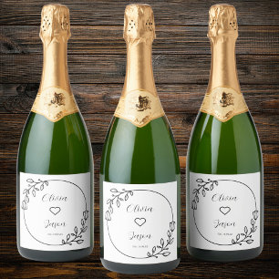 Elegant Floral Wedding Custom Names Sparkling Wine Label