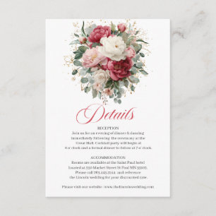 Elegant Floral Wedding Details Card Burgundy Gold