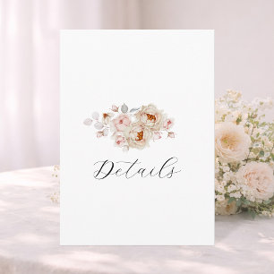 Elegant Floral Wedding Details Card   Double-Sided