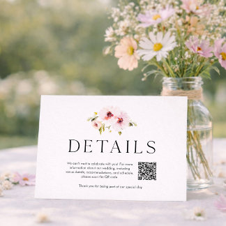 Elegant Floral Wedding Details Card with QR Code
