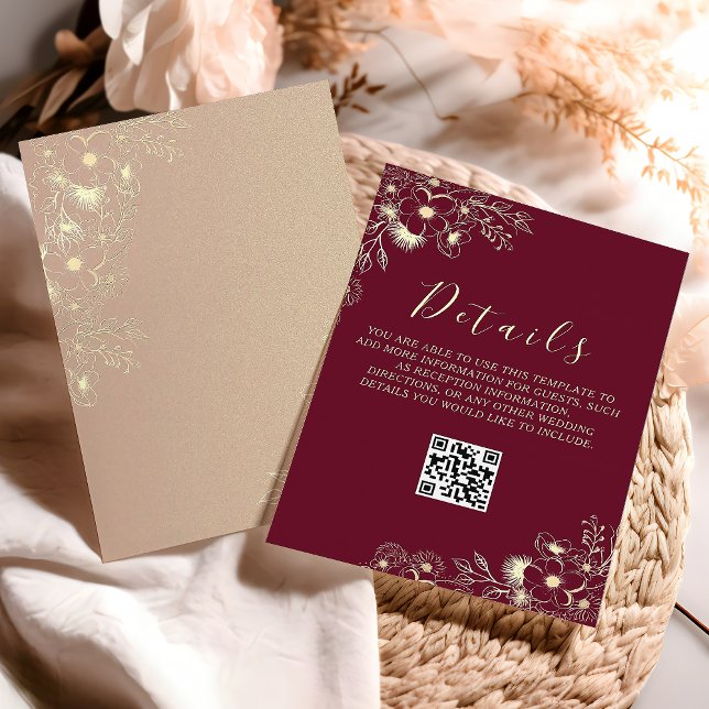 Elegant Floral Wedding Details QR Code Enclosure Card (Creator Uploaded)