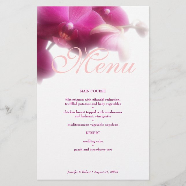 Elegant Floral Wedding Dinner Menu Card (Front)