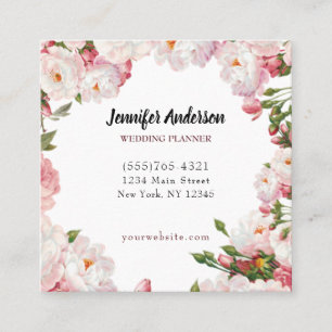 Elegant Floral Wedding Event Planner Service Square Business Card