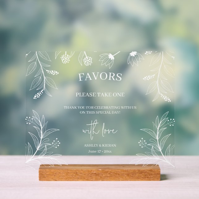 Elegant Floral Wedding Favours Sign  (Neutral)