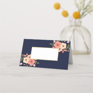 Elegant Floral Wedding Folded Place Cards Navy