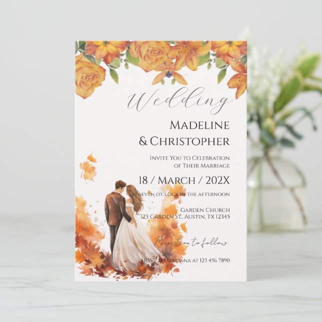 Elegant Floral Wedding Invitation (Standing Front)