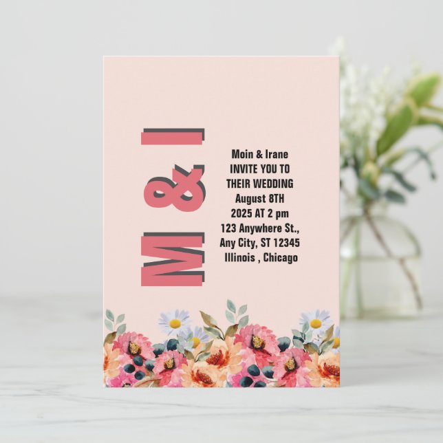 Elegant Floral Wedding Invitation (Standing Front)