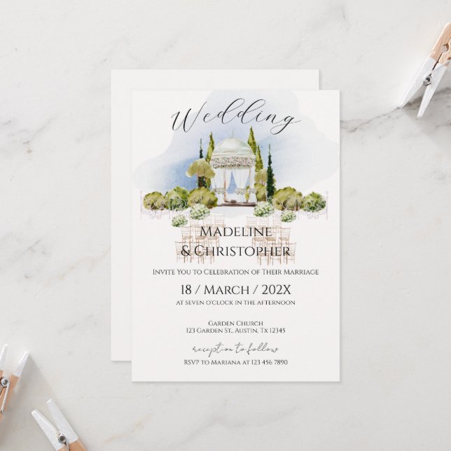 Elegant Floral Wedding Invitation (Front/Back In Situ)