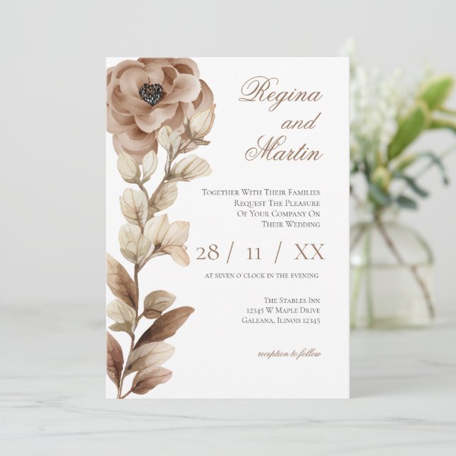 Elegant Floral Wedding Invitation (Standing Front)