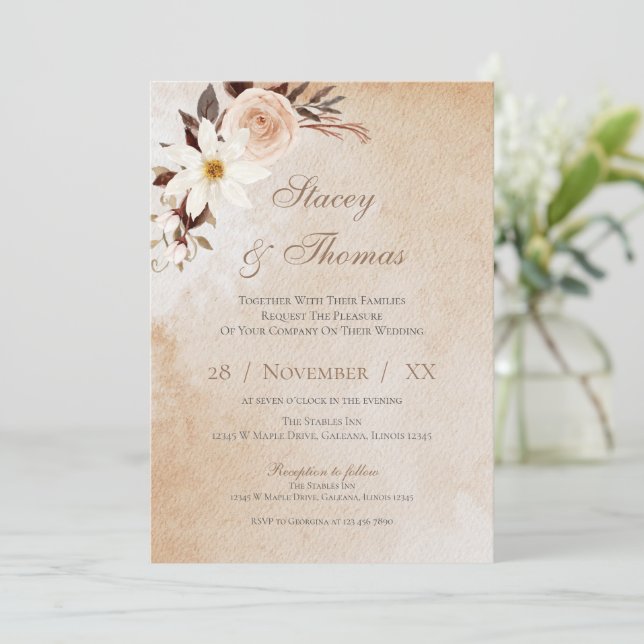 Elegant Floral Wedding Invitation (Standing Front)