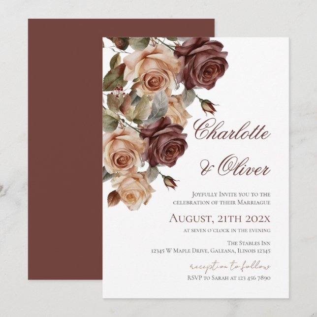 Elegant Floral Wedding Invitation (Front/Back)
