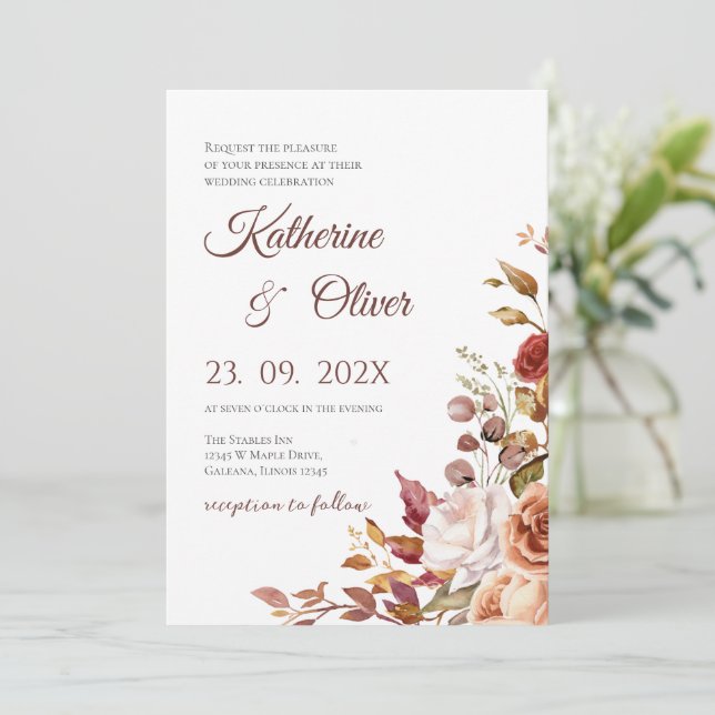 Elegant Floral Wedding Invitation (Standing Front)