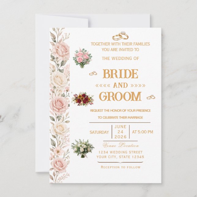 Elegant Floral Wedding Invitation (Front)