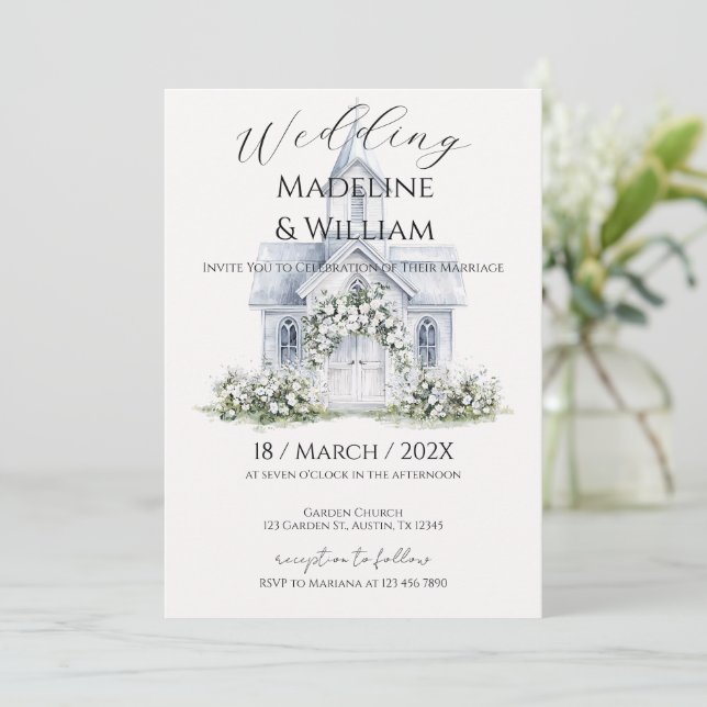 Elegant Floral Wedding Invitation (Standing Front)