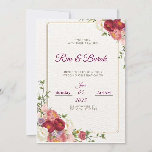 Elegant Floral Wedding Invitation  (Front)
