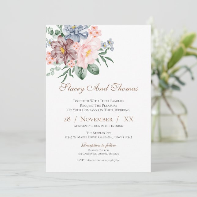 Elegant Floral Wedding Invitation (Standing Front)